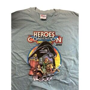 VTGHeroes Convention 2000 L Blue T-Shirt Charlotte North Carolina Gorilla Comics